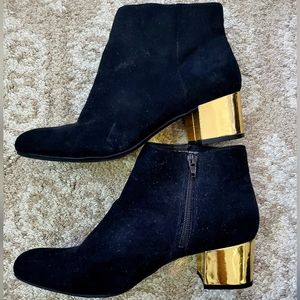 Black Velvet Ankle Boots with Gold Heel